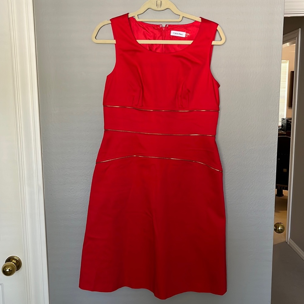 Calvin Klein red zipper dress
